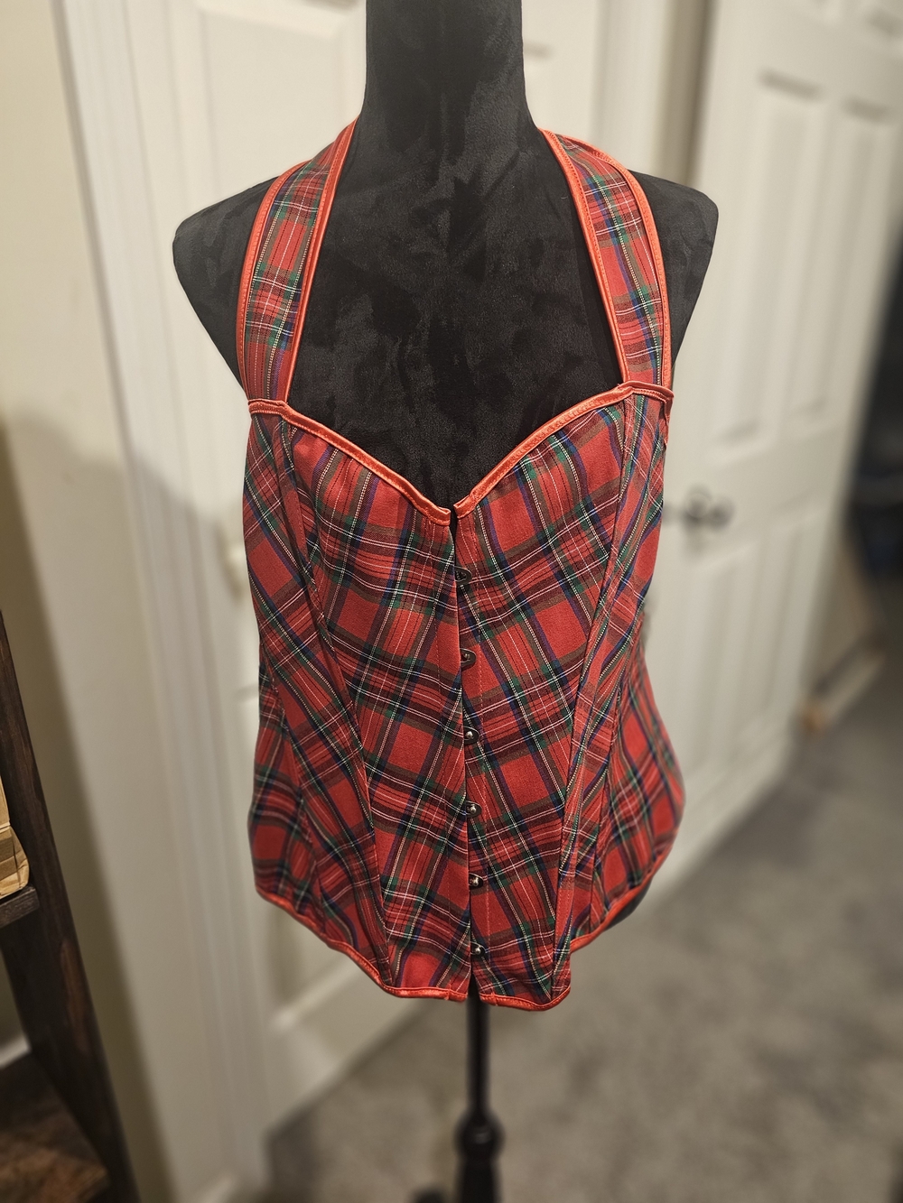 Daisy Red Plaid Halter Corset Camisole